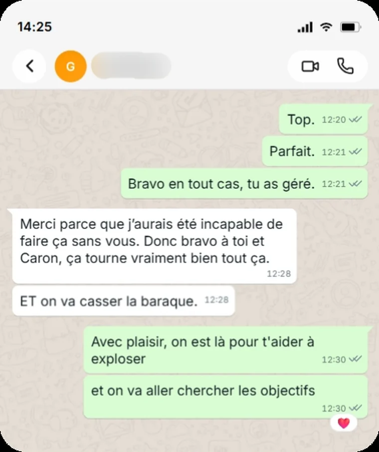 « J'aurais été incapable de faire ça sans vous. Ça tourne vraiment bien. »